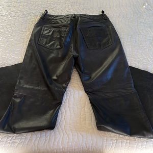 Express black real leather slightly flared pants